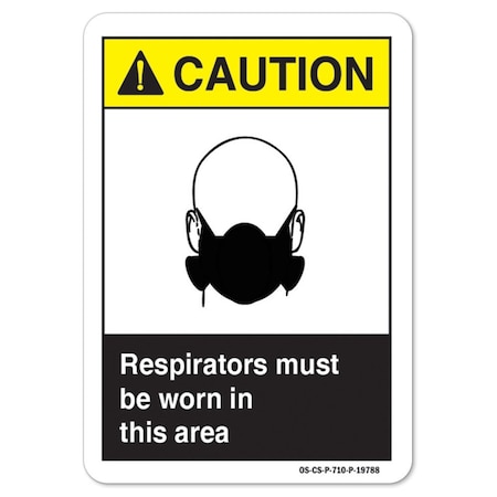 ANSI Caution Sign, Respirators Must Be Worn In This Area, 18in X 12in Rigid Plastic
